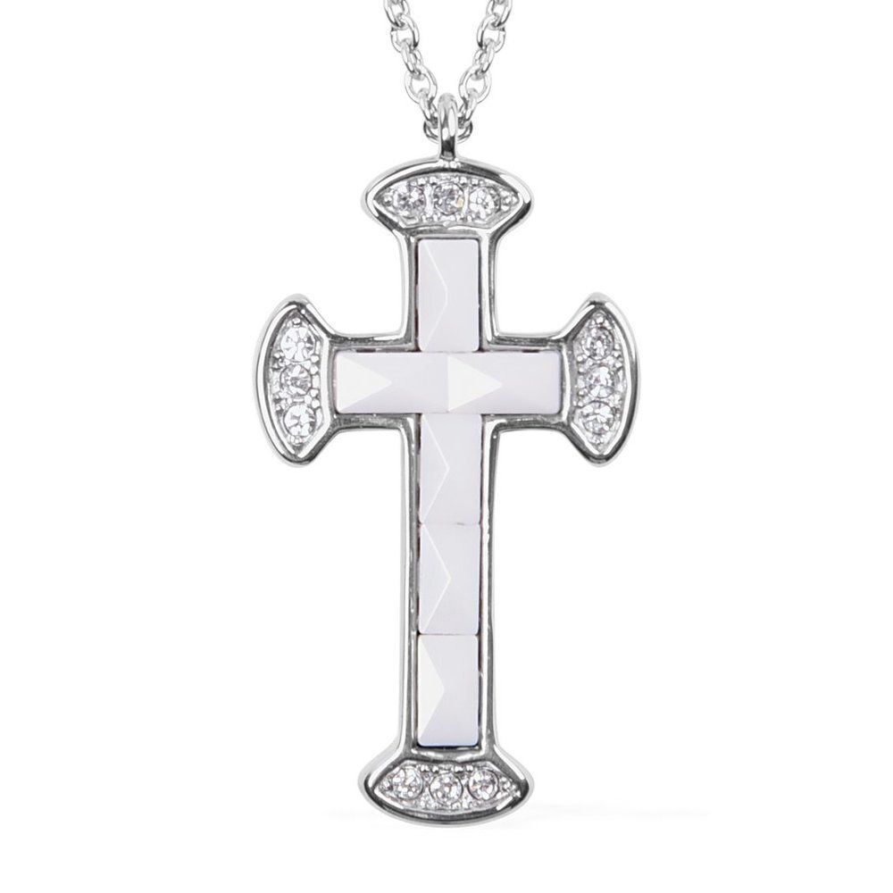 Cross Pendant Necklace Austrian Crystal White